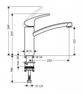 Mitigeur d´évier monocommande Focus Hansgrohe, focus avec 3/8" raccord DN15, chromé