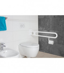 Barre d'appui rabattable blanche 850 mm, avec porte-rouleau et systeme de frein, nylon