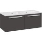 Meuble sous vasque et vasque minerale anthracite brillant 2 titoirs, 1210x494x510mm