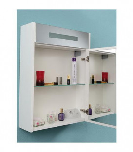 Armoire a miroir avec cache lumineux, blanc brillant, 1 porte butee droite, 600x750x188mm
