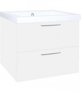 Meuble sous vasque + vasque minerale EKRY, blanc brillant 2 tiroirs, 610x550x510mm