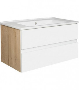 Meuble sous vasque + vasque céramique EGAN, blanc mat, Asteiche 2 tiroirs, 853x466x455mm
