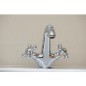Melangeur de lavabo 2 poignées (RETRO) - bonde vidage Clicker saillie 130 mm - chromé Melangeur de lavabo 2 poignées (RETRO) - bonde vidage Clicker saillie 130 mm - chromé