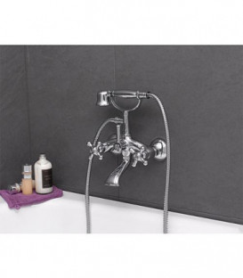 Mélangeur baignoire 2 poignées set Retro avec douchette saillie 170 mm - chromé
