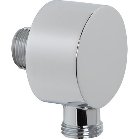 Coude de raccord mural Design 90°, chromé, 50 mm modele rond avec clapet anti-retour