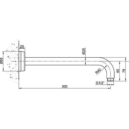 tube raccord mural pour tete de douche L : 300mm inox poli