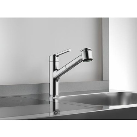 Mitigeur evier KWC Luna E chrome, basse pression, douchette de vaisselle extractible