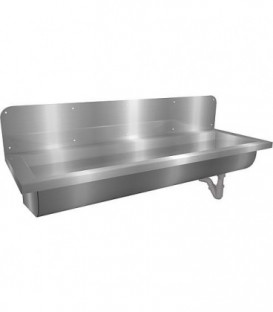 Lavabo-rigole inox avec bloc robinet 70mm, sans trou robinet, 1400x240x400mm