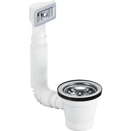 Bonde d´évier avec trop-plein flex,11/2''x 70 mm,insert inox trop-plein carré