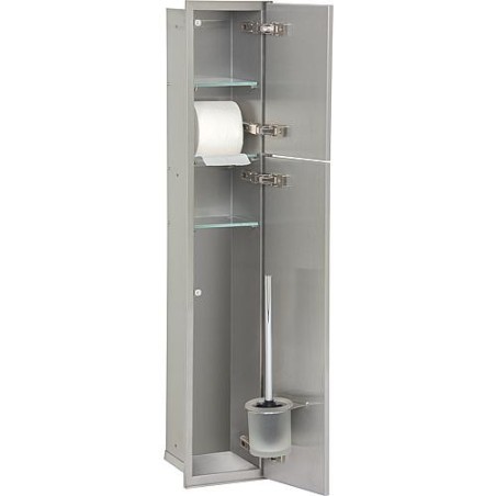 WC container mural, 2 portes pour carrelage, 1 derouleur, 2 casiers butee gauche, 185x975mm