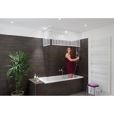 Kit rideau d'angle de douche (lxp) 1320x560 mm EMAGA Rideau blanc, 100% Vinyle