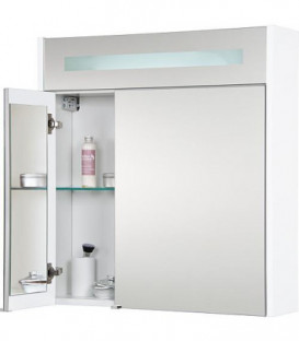 Armoire à glace + eclairage en visiere blanc brillant - 2 portes 700x750x188 mm