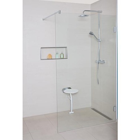 Strapontin Elida avec pied en inox/PE/HD, blanc 320x500x390/130mm, avec fixation