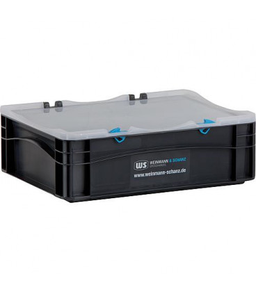 boite de transport noire WS 400x300x137mm avec couvercle transparent