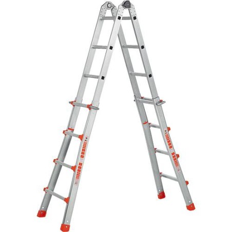 Echelle telescopique 4 x 5 echelons grand debit avec articulation a trois points d'ancrage