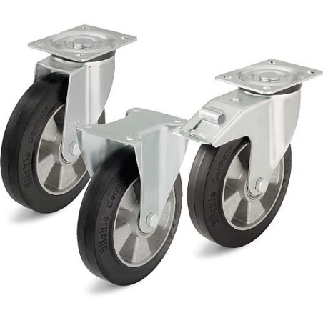 Roue de guidage poids lourd, caoutchouc L-ALEV 160K charge limite 400kg roue diam. 160mm,dim plaque 140x110mm