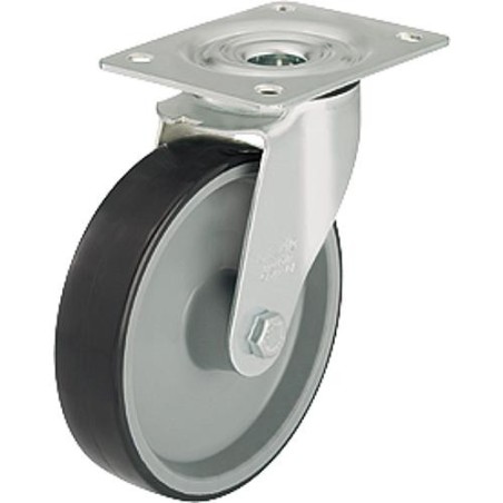Roulette avec revetement polyuréthane dim plaque 140x110 mm roue diam. 200 mm, capacité 300 kg