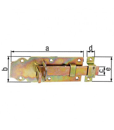 Verrou porte cadenas droit, avec passant fixe, 140x55mm jaune galva