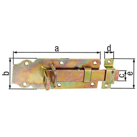 Verrou porte cadenas droit, avec passant fixe, 140x55mm jaune galva