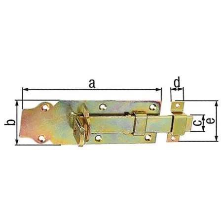 Verrou porte cadenas, avec passant fixe, 160x55mm, jaune galva