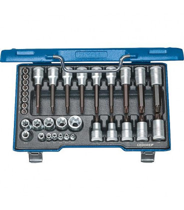 Jeu d'embouts de tournevis GEDORE 34 pieces, 1/2" et 1/4", Torx Jeu d'embouts de tournevis GEDORE 34 pieces, 1/2" et 1/4", Torx