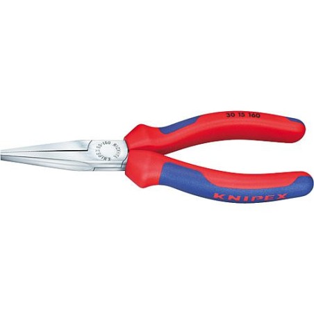 Pince a longs becs chromee avec poignee bicolore machoire plate et longue dentee 140mm