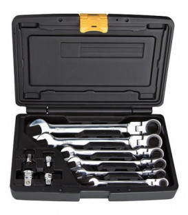 Kit de cles a cliquet avec rotule (10 pcs : 6 clés + 4 adaptateurs) mallette en plastique