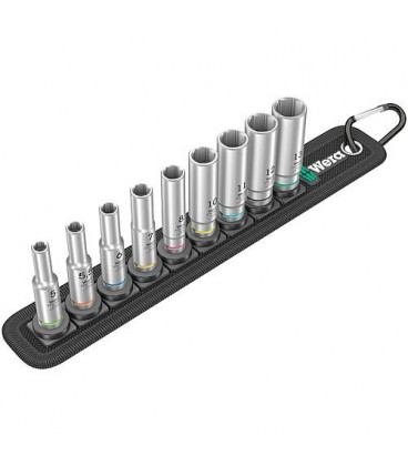 Jeu de douilles WERA 9 pieces 1/4", 6 pans SW 5,0 - 13,0, long Jeu de douilles WERA 9 pieces 1/4", 6 pans SW 5,0 - 13,0, long