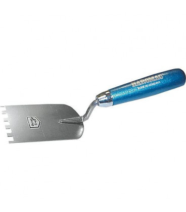 Spatule carreleur dentee 60x6x6mm inoxydable manche bleu