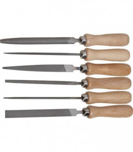 Jeu de limes a cle 6 pieces longueur de lame : 100 mm taille : 2, avec manche en bois et etui plast.