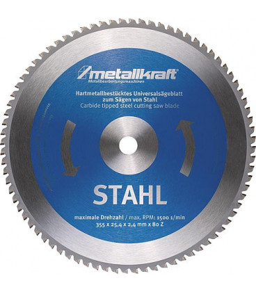 Lame scie circulaire METALLKRAFT diam. 355x2,4x25,4mm pour acier, pour scie a onglet MTS 356