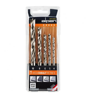 Kit foret bois ALPEN HSS Cobalt, 5 pcs dans boite en plastique