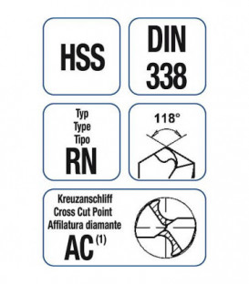 HSS Foret helicoidal blanc court RN DIN 338 2,6 10 pieces (emballage)