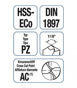 HSS Foret helicoidal blanc extra court PZ cyl. 6,7 10 pieces (emballage)