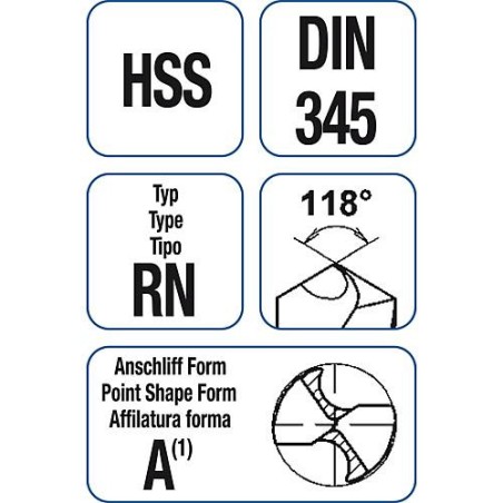 HSS Foret helicoidale court DIN 345 RN 16,5 avec cone Morse 1 piece (emballage)