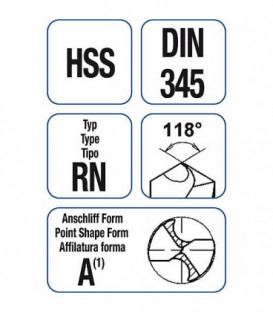 HSS Foret helicoidale court DIN 345 RN 14,0 avec cone Morse 1 piece (emballage)