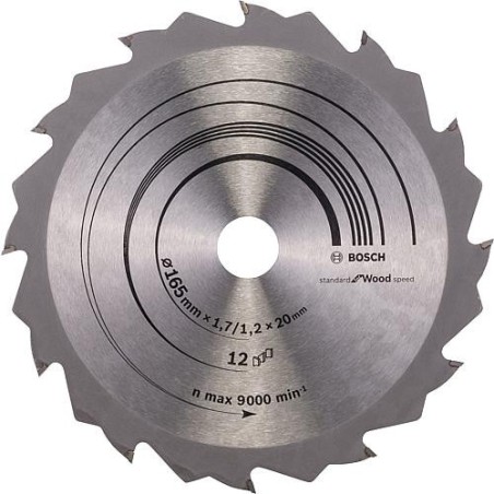 Lame de scie circulaire BOSCH diam. 165 x 20 avec 12 dents, pour coupe longitudinale/transversale