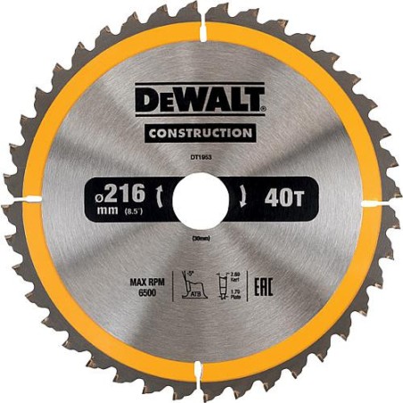 Lame de scie circulaire diam. 216 x 30 mm + 40 dents alternes convient pour DeWalt DWS773