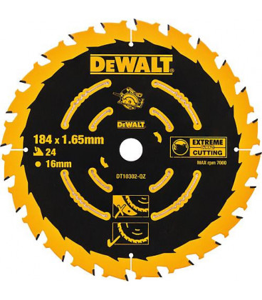 Lame de scie circulaire DeWALT Extreme D : 184x16x1,65mm avec 24 dents