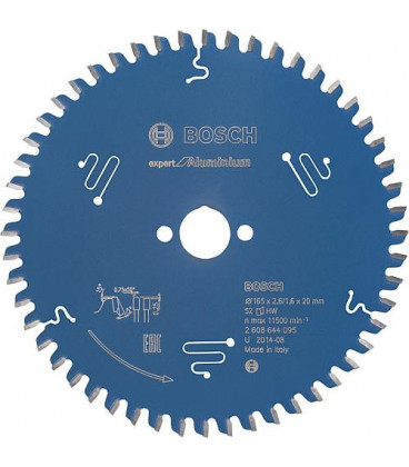 Lame de scie circulaire BOSCH diam. 165 x 20 avec 52 dents en aluminium