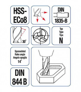 HSS-ECo8 Fraise a rainurer forme N/DIN 844B 3,0mm blanc long