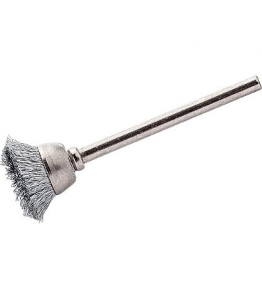 Brosse boisseau fil metallique ondule 0,10mm diam. 15mm tige 3mm