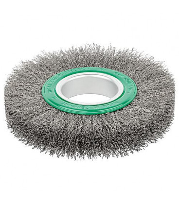 Brosse ronde fil inox ondule 0,30mm diam 150mm diam. trou 50mm