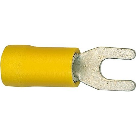 Cosse de cable en forme fourchu isolee, 5,5 mm², 5,3 mm Couleur jaune, emballage  :  100 pcs