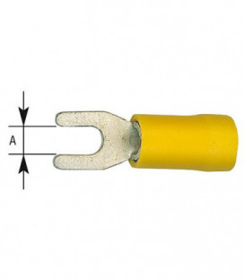 Cosse de cable en forme fourchu isolee, 5,5 mm², 5,3 mm Couleur jaune, emballage  :  100 pcs