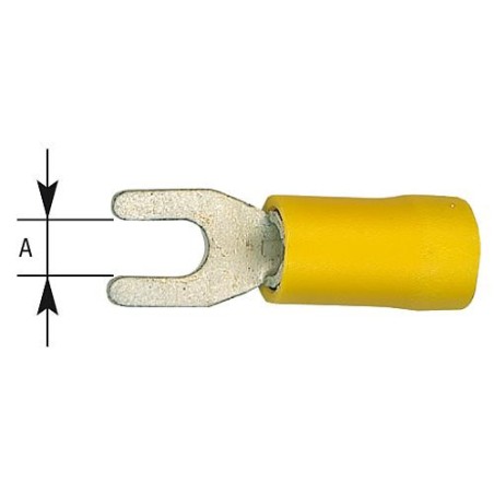 Cosse de cable en forme fourchu isolee, 5,5 mm², 5,3 mm Couleur jaune, emballage  :  100 pcs