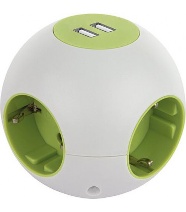POWERGLOBE multiprise design port USB, blanc/vert, 230V/50Hz 16 A