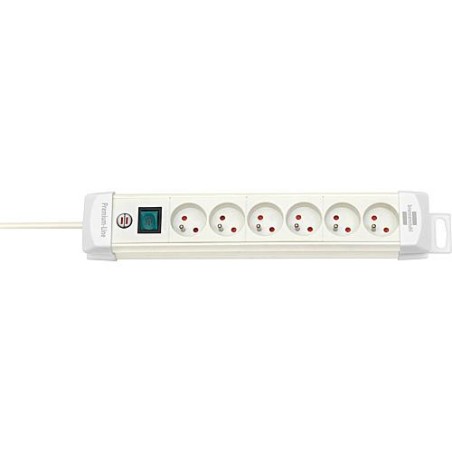 6 prises de courant Premium Plus blanc, 3m, H05VV-F 3G1,5 avec interrupteur