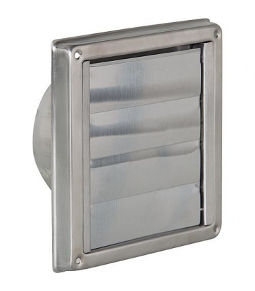 Grille d'aération à volets mobiles V2A lamelles à fermeture automatique raccord diam 100mm dim ext 150x150mm