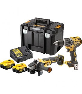 Kit batterie DeWALT 2 pièces perceuse à percussion, meuleuse d'angle, 2x 5,0 Ah et chargeur